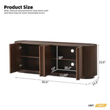Curved Edge TV Stand for TVs up to 70", Media TV Console with Fluted Door, Cable Management & Adjustable Shelves for Living Room