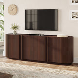 Curved Edge TV Stand for TVs up to 70", Media TV Console with Fluted Door, Cable Management & Adjustable Shelves for Living Room