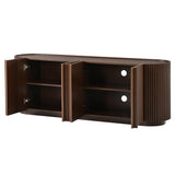 Curved Edge TV Stand for TVs up to 70", Media TV Console with Fluted Door, Cable Management & Adjustable Shelves for Living Room