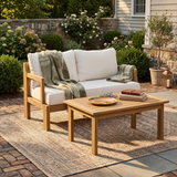 2pcs Outdoor Sectional Sofa Set, Patio Conversation Furniture Set, Loveseat & Coffee Table, Beige+Natural