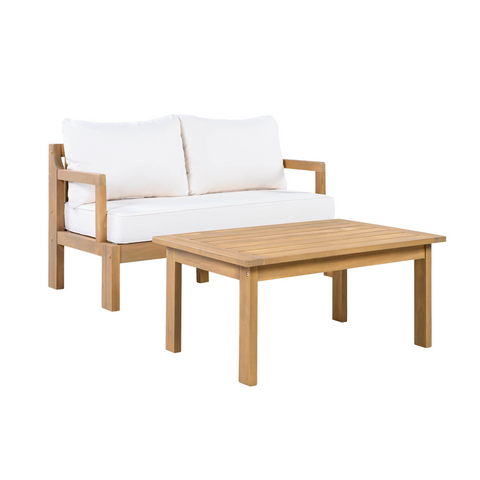 2pcs Outdoor Sectional Sofa Set, Patio Conversation Furniture Set, Loveseat & Coffee Table, Beige+Natural