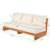 Outdoor Acacia Wood 3-Seater Sofa, Low-Profile Lazy Patio Couch with Water-Resistant Cushions