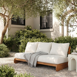Outdoor Acacia Wood 3-Seater Sofa, Low-Profile Lazy Patio Couch with Water-Resistant Cushions