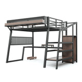 Full Size Metal Loft Bed Gaming Loft Bed Frame with Wardrobe, Pegboard, Storage Stair, USB Ports & LED Lights, Noise-reduced, Black
