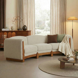 107" Elegant Curved Upholstered Sofa, Mid-Century Modern 3-Seater Sofa Couch with Solid Wood Base Frame, Beige