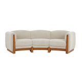 107" Elegant Curved Upholstered Sofa, Mid-Century Modern 3-Seater Sofa Couch with Solid Wood Base Frame, Beige