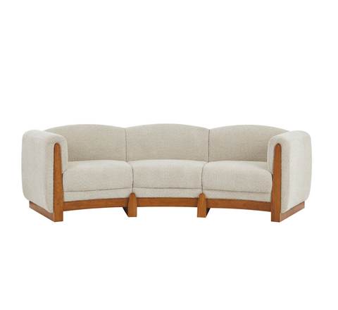 107" Elegant Curved Upholstered Sofa, Mid-Century Modern 3-Seater Sofa Couch with Solid Wood Base Frame, Beige