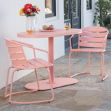 3-Piece Outdoor Iron Bistro Dining Set, Retro Oval Cafe Table & 2 Slat Panel Patio Chairs Center