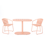 3-Piece Outdoor Iron Bistro Dining Set, Retro Oval Cafe Table & 2 Slat Panel Patio Chairs Center
