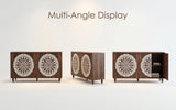 Vintage Mandala Carved Accent Cabinet with Adjustable Shelf, Boho Buffet Storage Credenza Sideboard Entryway Console Table