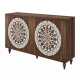 Vintage Mandala Carved Accent Cabinet with Adjustable Shelf, Boho Buffet Storage Credenza Sideboard Entryway Console Table
