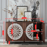 Vintage Mandala Carved Accent Cabinet with Adjustable Shelf, Boho Buffet Storage Credenza Sideboard Entryway Console Table