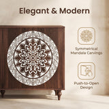 Vintage Mandala Carved Accent Cabinet with Adjustable Shelf, Boho Buffet Storage Credenza Sideboard Entryway Console Table