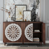 Vintage Mandala Carved Accent Cabinet with Adjustable Shelf, Boho Buffet Storage Credenza Sideboard Entryway Console Table