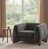 Modern Boucle Upholstered Armchair, Mid-Century Accent Chair Oversized Sofa Chair Club Chair with Unique Birch Wood Legs