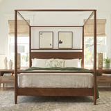 King Size Platform Bed Frame Canopy Bed with Four Posters, No Box Spring Needed, Brown