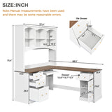 Farmhouse L-Shaped Computer Desk with Hutch & File Drawers, Corner Office Desk with Keyboard Tray & Charging Stations