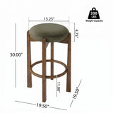 Bar Stools Set of 2, Indoor Wooden Rubberwood Bar Chairs with Cushions, Counter Height Kitchen & Dining Barstools