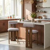 Split-Back Counter Stools Set of 2, Rubber Wood Bar Chairs, Dark Walnut Finish Kitchen Island Barstools