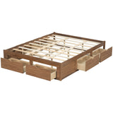 Queen Size Pine Wood Platform Bed Frame with 6 Drawers for Bedroom, Apartment