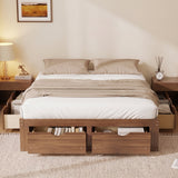 Queen Size Pine Wood Platform Bed Frame with 6 Drawers for Bedroom, Apartment