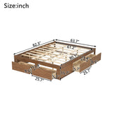 Queen Size Pine Wood Platform Bed Frame with 6 Drawers for Bedroom, Apartment