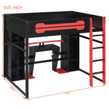 Full Size Wood Gaming Loft Bed with Desk, LED Light, Charging Station & Built-in Wardrobe for Bedroom, Apartment