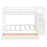 Twin Over Twin Bunk Bed Frame with Drawers & Storage Staircase for Kids/Teens/Adults