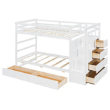 Twin Over Twin Bunk Bed Frame with Drawers & Storage Staircase for Kids/Teens/Adults