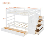 Twin Over Twin Bunk Bed Frame with Drawers & Storage Staircase for Kids/Teens/Adults