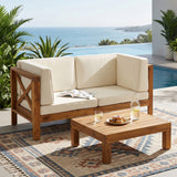 Outdoor Loveseat & Coffee Table Set with Water-Resistant Cushion, Patio 2-Seat Sectional Sofa Set Garden Conversation Seating Set, Beige