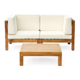 Outdoor Loveseat & Coffee Table Set with Water-Resistant Cushion, Patio 2-Seat Sectional Sofa Set Garden Conversation Seating Set, Beige