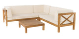 Patio Sectional Sofa Set with Coffee Table & Water-Resistant Cushions, Outdoor L-Shaped Lounge Sofa Garden Conversation Seating Set, Beige