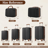 2pcs 20'' Carry On Luggage & 14'' Cosmetic Case, Hardshell Lightweight ABS Suitcase Set with TSA Lock & 360° Spinner Wheels, Black Brown
