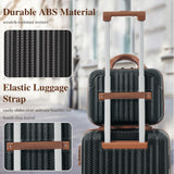 2pcs 20'' Carry On Luggage & 14'' Cosmetic Case, Hardshell Lightweight ABS Suitcase Set with TSA Lock & 360° Spinner Wheels, Black Brown