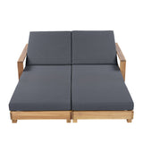 Patio Double Chaise Lounge Set with Adjustable Back & Water-Resistant Cushions, Weather-Resistant Outdoor Recliner Daybed, Grey