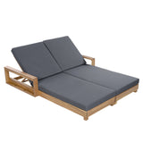 Patio Double Chaise Lounge Set with Adjustable Back & Water-Resistant Cushions, Weather-Resistant Outdoor Recliner Daybed, Grey