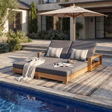 Patio Double Chaise Lounge Set with Adjustable Back & Water-Resistant Cushions, Weather-Resistant Outdoor Recliner Daybed, Grey