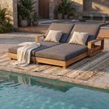Patio Double Chaise Lounge Set with Adjustable Back & Water-Resistant Cushions, Weather-Resistant Outdoor Recliner Daybed, Grey