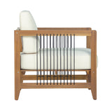 Weather-Resistant Outdoor Armchair with Soft Cushion, Modern Rope Patio Accent Chair Garden Club Chair Backyard Lounge Chair, Teak+Beige