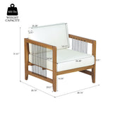 Weather-Resistant Outdoor Armchair with Soft Cushion, Modern Rope Patio Accent Chair Garden Club Chair Backyard Lounge Chair, Teak+Beige