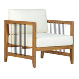 Weather-Resistant Outdoor Armchair with Soft Cushion, Modern Rope Patio Accent Chair Garden Club Chair Backyard Lounge Chair, Teak+Beige