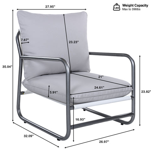 Rust-Resistant Outdoor Accent Chair Indoor Armchair with Soft Cushion, Modern Patio Club Chair Garden Lounge Chair, Grey