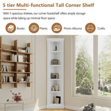 83.4" Tall Corner Shelf, 5 Tier Corner Bookcase with Adjustable Shelves, White Storage Display Stand, Freestanding Plant Shelf