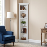 83.4" Tall Corner Shelf, 5 Tier Corner Bookcase with Adjustable Shelves, White Storage Display Stand, Freestanding Plant Shelf