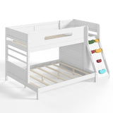 Twin/Twin XL over Full Size Bunk Bed with Childlike Rock Climbing & Wardrobe, Playful Kid Bed, White