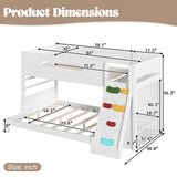 Twin/Twin XL over Full Size Bunk Bed with Childlike Rock Climbing & Wardrobe, Playful Kid Bed, White
