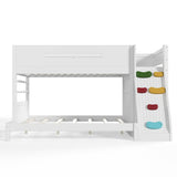 Twin/Twin XL over Full Size Bunk Bed with Childlike Rock Climbing & Wardrobe, Playful Kid Bed, White