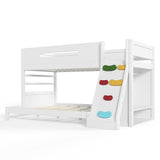 Twin/Twin XL over Full Size Bunk Bed with Childlike Rock Climbing & Wardrobe, Playful Kid Bed, White
