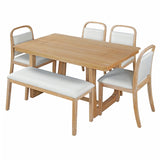 6-Piece Farmhouse Dining Table Set, Rectangular Kitchen Table with 4 Upholstered Chairs & Bench, Wood Dining Set for 6